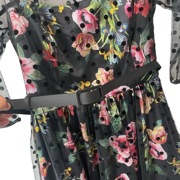City Chic Poppy Spot Dress Floral with Polka Dot Mesh Overlay Black Multi 16 - Picture 4 of 10
